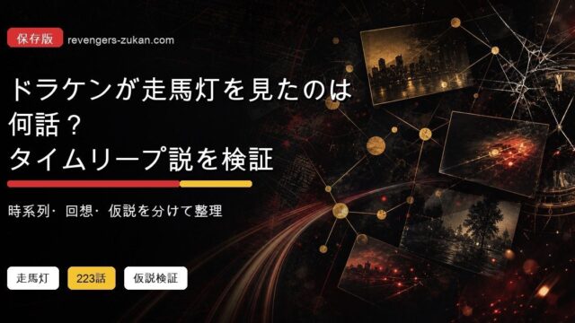 「東京卍リベンジャーズ」ドラケンが走馬灯を見たのは何話？タイムリープした可能性の要点を伝えるリベンジャーズ図鑑アイキャッチ画像