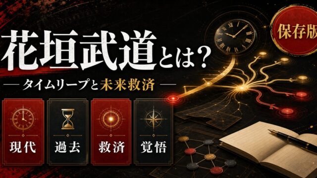 「東京リベンジャーズ」花垣武道はタイムリープの力を持った主人公！全員の未来を救うことはできるのか？の要点を伝えるリベンジャーズ図鑑アイキャッチ画像