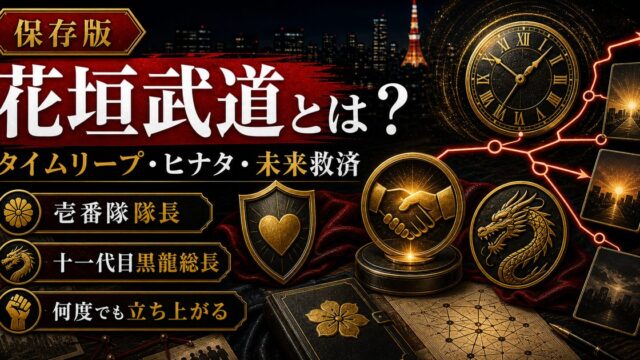 「東京リベンジャーズ」花垣武道はタイムリープの力を持った主人公！全員の未来を救うことはできるのか？の要点を伝えるリベンジャーズ図鑑アイキャッチ画像