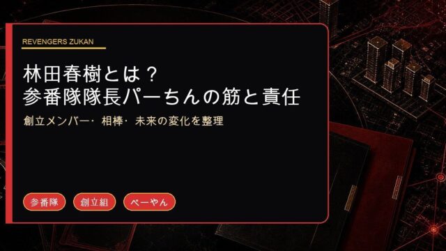 「東京リベンジャーズ」林田春樹(パーちん)は東京卍會参番隊隊長！東卍の武闘派筆頭の創立メンバーの要点を伝えるリベンジャーズ図鑑アイキャッチ画像