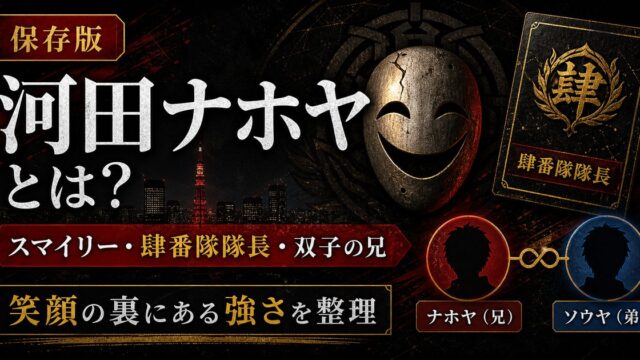 「東京リベンジャーズ」河田ナホヤ(スマイリー)とは？東京卍會肆番隊隊長を務めたアングリーの兄の要点を伝えるリベンジャーズ図鑑アイキャッチ画像