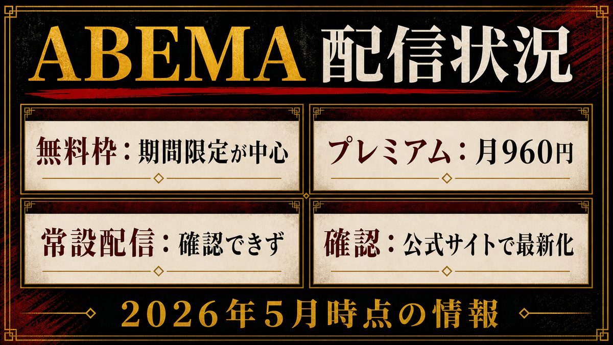 東京リベンジャーズのABEMA配信状況(2026年5月)の要点を整理した東京リベンジャーズ解説画像