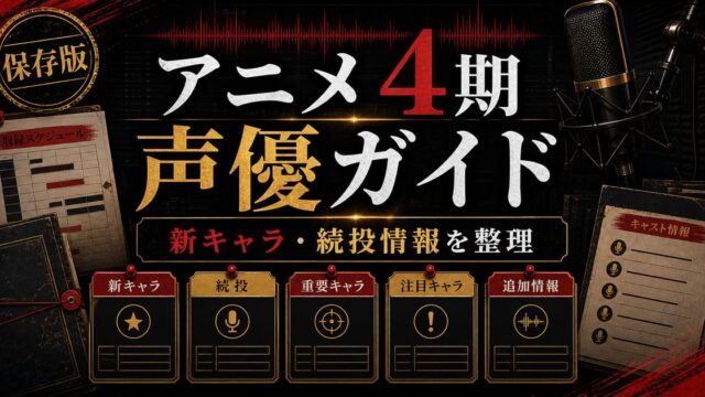 東京リベンジャーズ アニメ4期「三天戦争編」声優ガイド｜新キャラの担当声優・旧キャラ続投情報まとめの要点を伝えるリベンジャーズ図鑑アイキャッチ画像