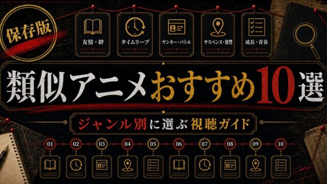 東京リベンジャーズが好きな人へ。類似アニメ・おすすめ作品10選2026｜ヤンキー・タイムリープ・熱い友情の要点を伝えるリベンジャーズ図鑑アイキャッチ画像