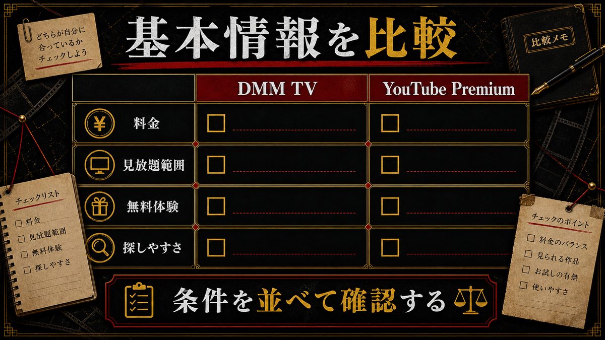 YouTube PremiumとDMM TVのサービス比較（基本情報）の要点を整理した東京リベンジャーズ解説画像