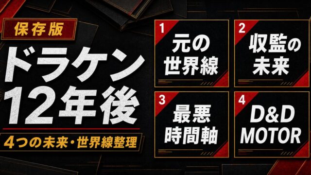 ドラケンの12年後はどうなる？全タイムラインの未来を時系列で完全整理の要点を伝えるリベンジャーズ図鑑アイキャッチ画像
