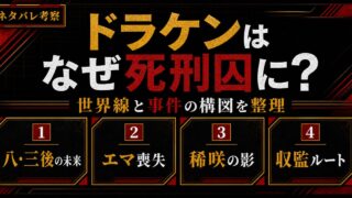 「東京卍リベンジャーズ」ドラケンはなぜ死刑囚になった？収監された理由の要点を伝えるリベンジャーズ図鑑アイキャッチ画像