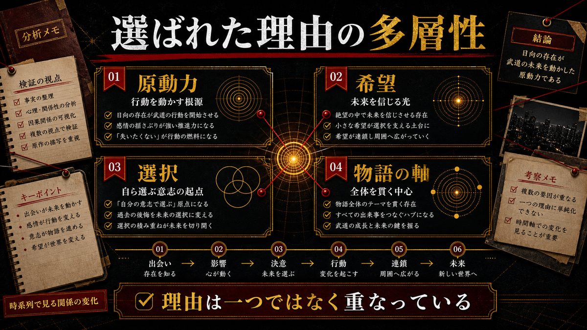 総合考察——「橘日向が武道に選ばれた理由」の多層性の要点を整理した東京リベンジャーズ解説画像