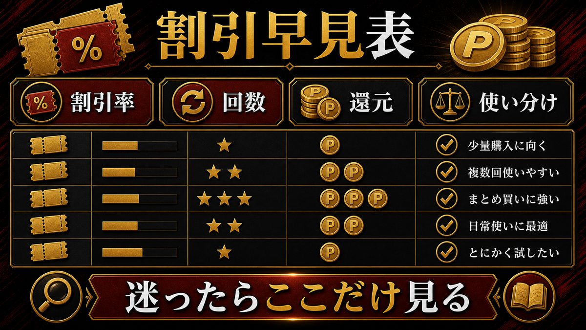初回クーポン額・ポイント還元率の早見表の要点を整理した東京リベンジャーズ解説画像