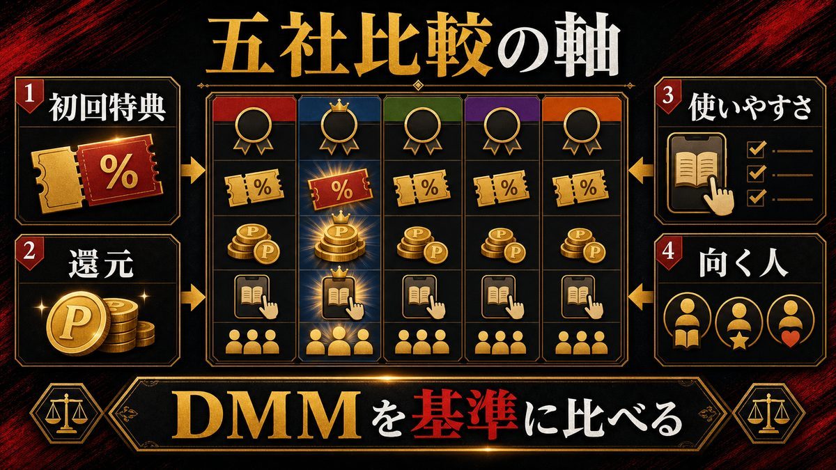 📊 電子書籍5社比較 — DMMブックスを軸にした順位の要点を整理した東京リベンジャーズ解説画像