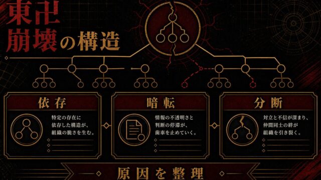 東京卍會はなぜ崩壊したのか？組織崩壊の原因と構造的問題を原作から徹底考察の要点を伝えるリベンジャーズ図鑑アイキャッチ画像