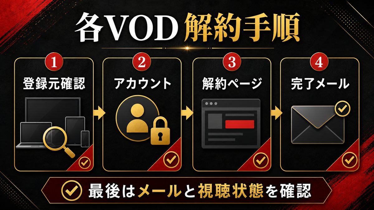 各VODサービスの解約手順の要点を整理した東京リベンジャーズ解説画像
