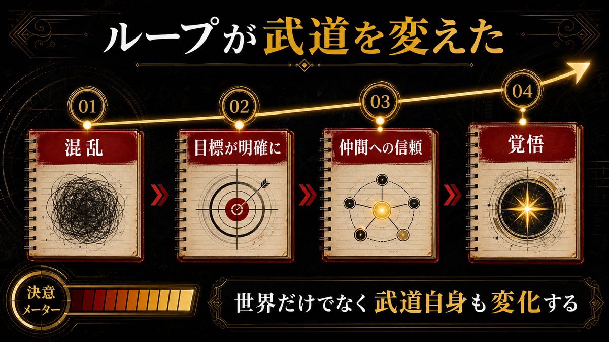 各タイムラインでの武道の成長 — ループが武道を変えたの要点を整理した東京リベンジャーズ解説画像