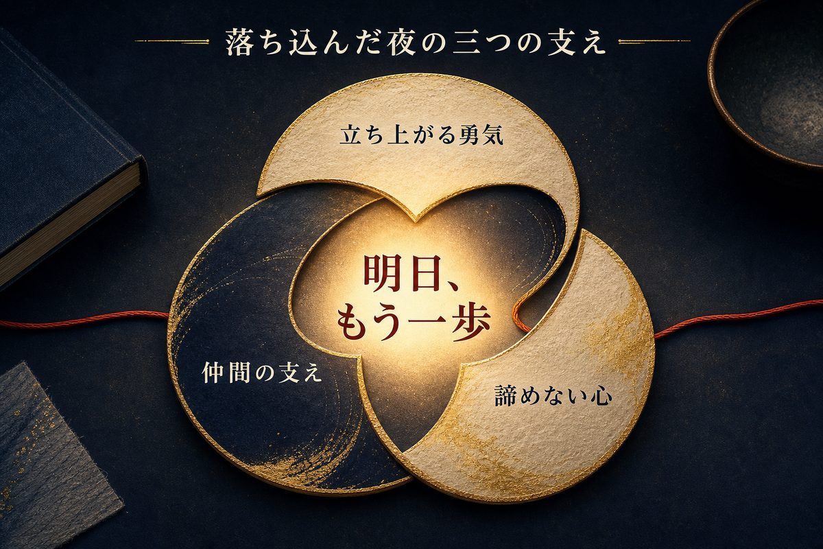 落ち込んだ夜を支える三つのテーマをまとめた画像