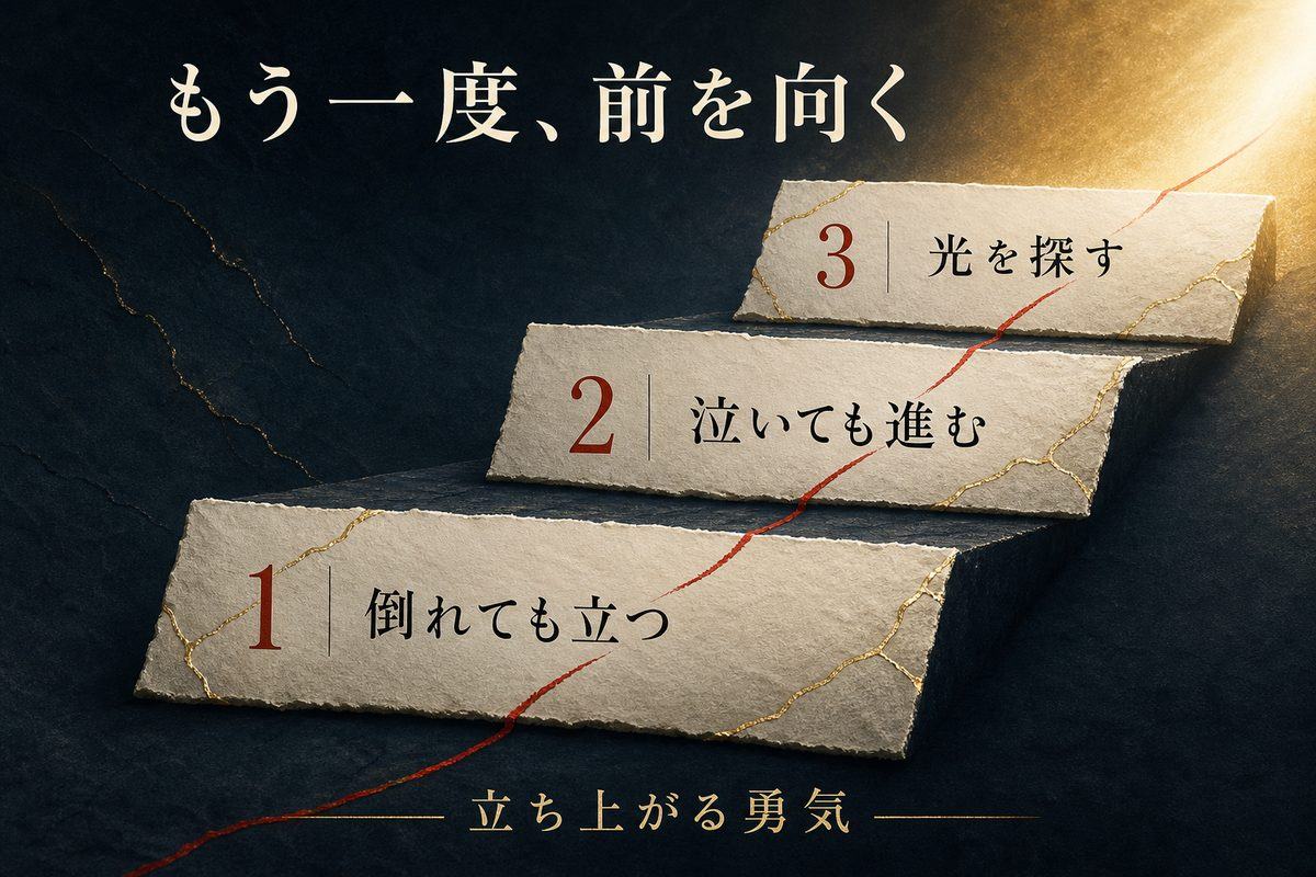 もう一度前を向くための三つの視点を段階で整理した画像