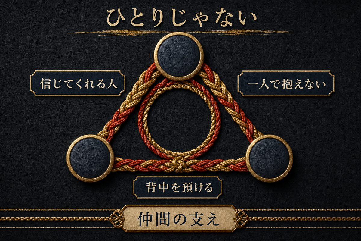 ひとりじゃないと気づくための仲間の支えを関係図で整理した画像