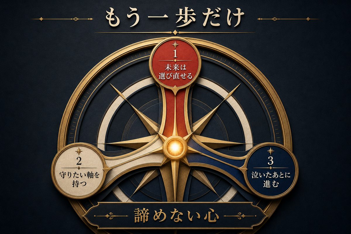 諦めない心を取り戻す三つの視点を羅針盤で整理した画像