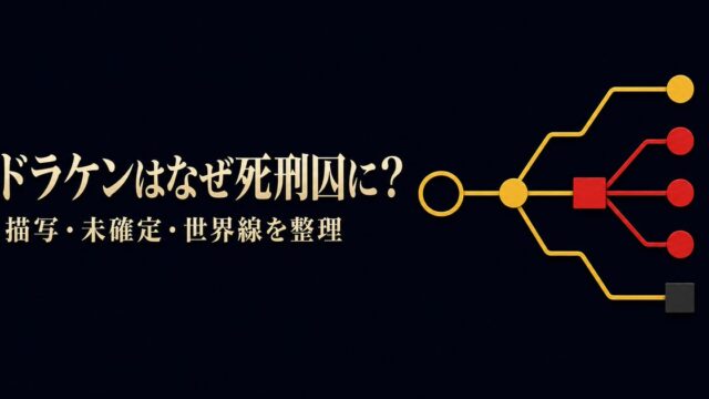 ドラケンがなぜ死刑囚になったのかを描写・未確定・世界線で整理したアイキャッチ画像