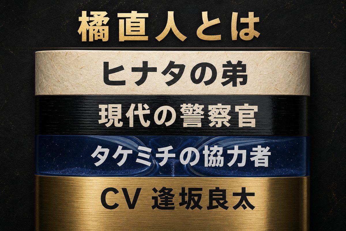 橘直人がヒナタの弟で現代の警察官、タケミチの協力者であることを示す基本プロフィール図