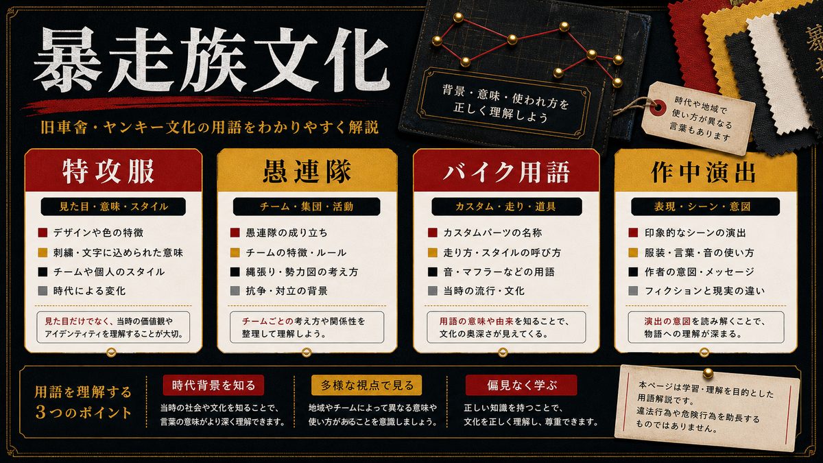 🏍 バイク・暴走族関連用語辞典(特攻服・愚連隊・カチコミなど)の要点を整理した東京リベンジャーズ解説画像