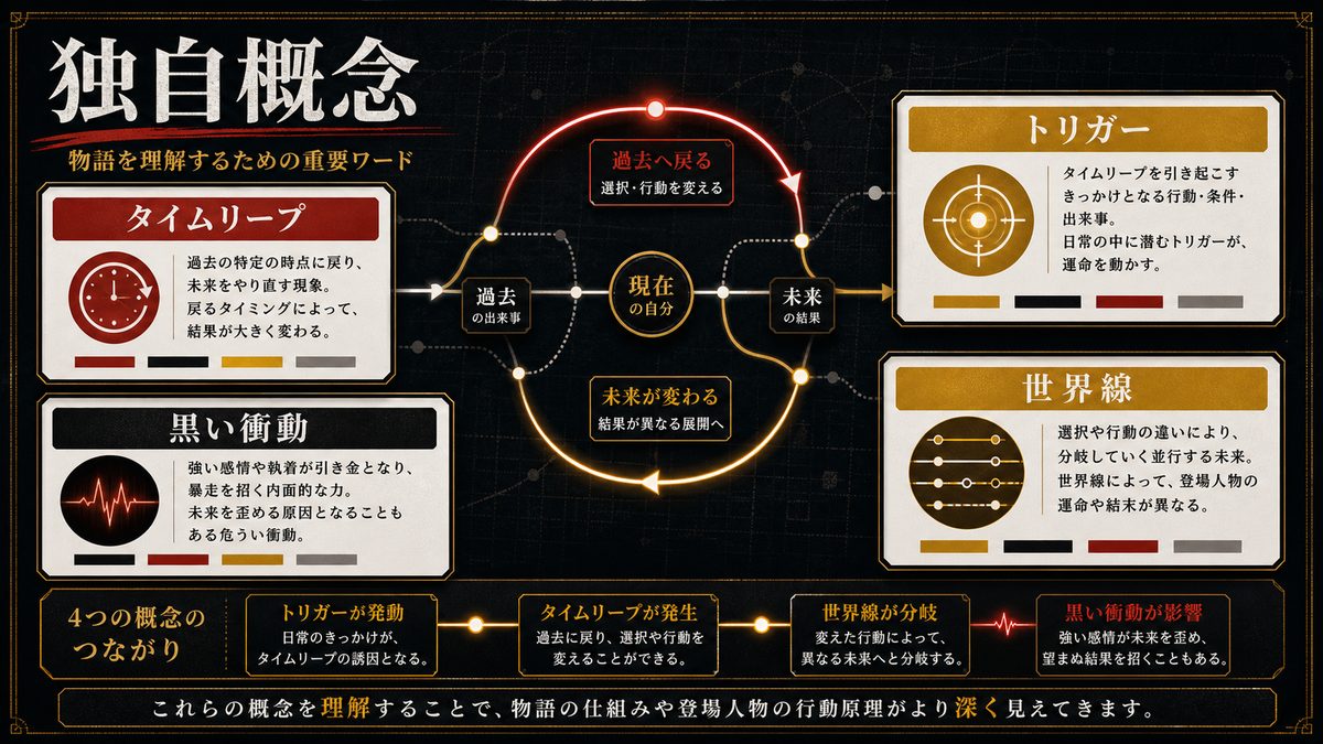 🌀 物語独自用語辞典(タイムリーパー・キーパーソン・黒い衝動など)の要点を整理した東京リベンジャーズ解説画像