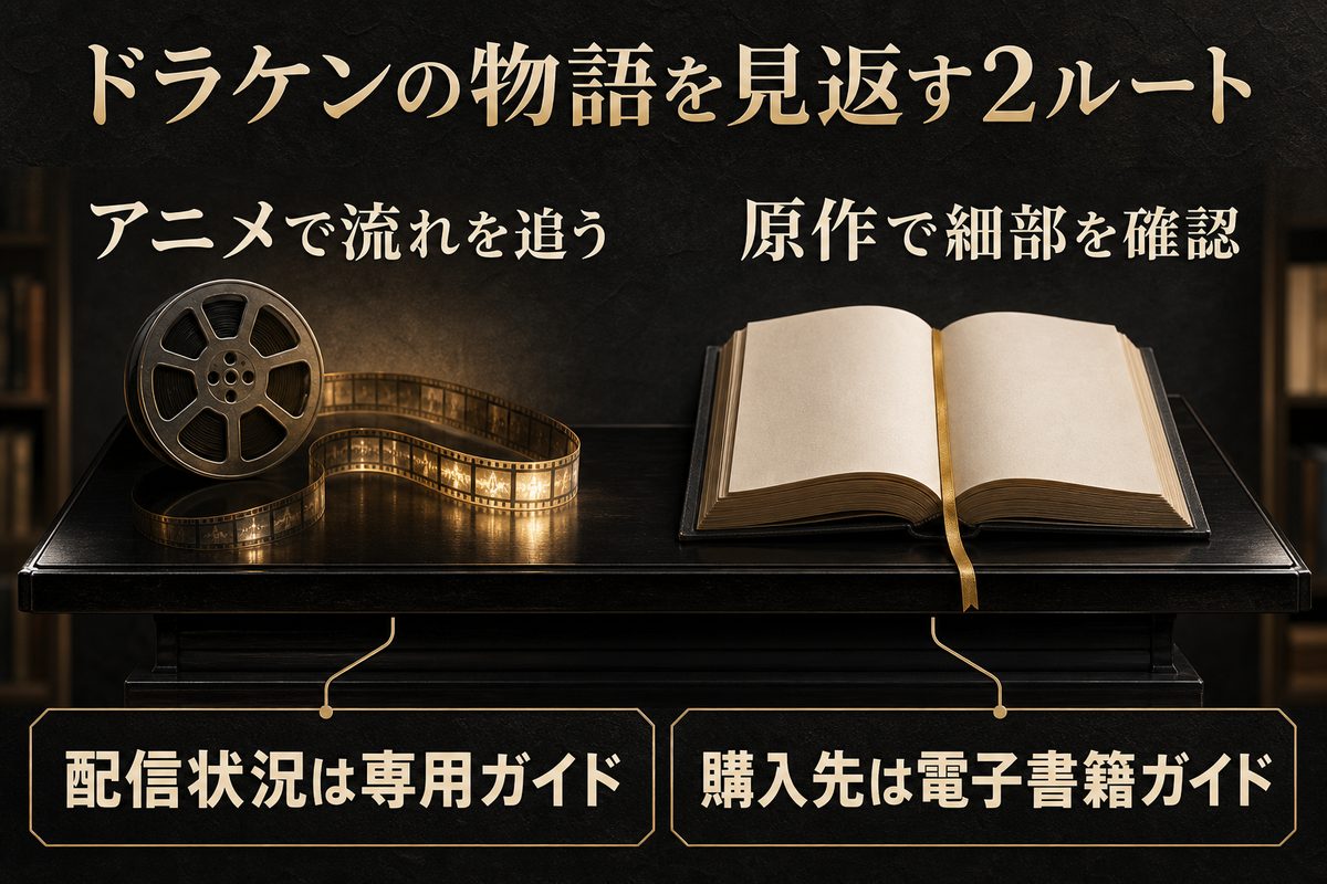 ドラケンの物語をアニメで追う方法と原作で確認する方法、最新の配信・購入ガイドへの導線を整理した図