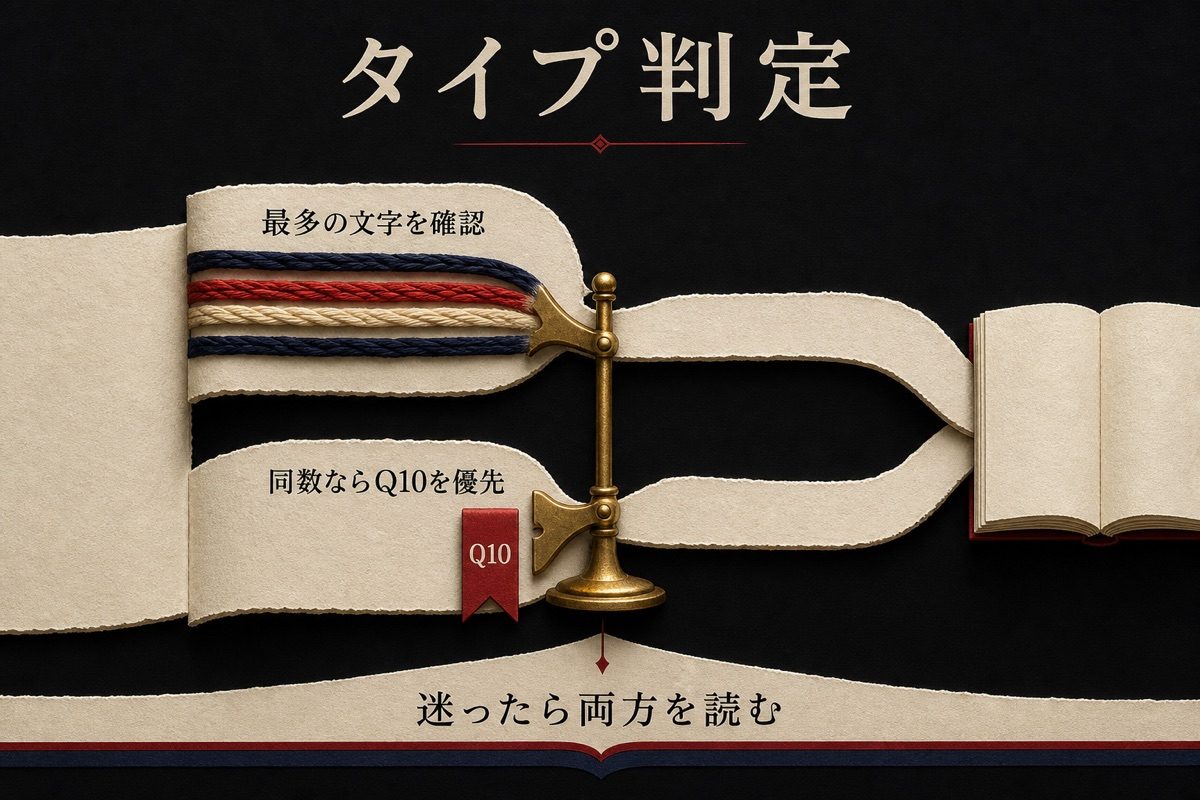 最多の文字とQ10で診断タイプを判定する分岐図