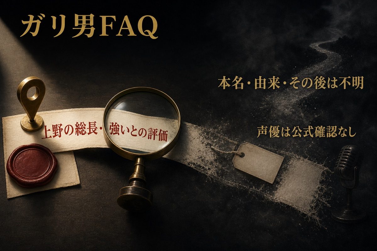 ガリ男について判明している情報と本名・由来・その後などの不明点を分けたFAQ図
