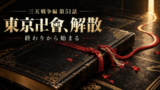 三天戦争編第51話で東京卍會が解散し、終わりから次の物語が始まることを示す抽象図解